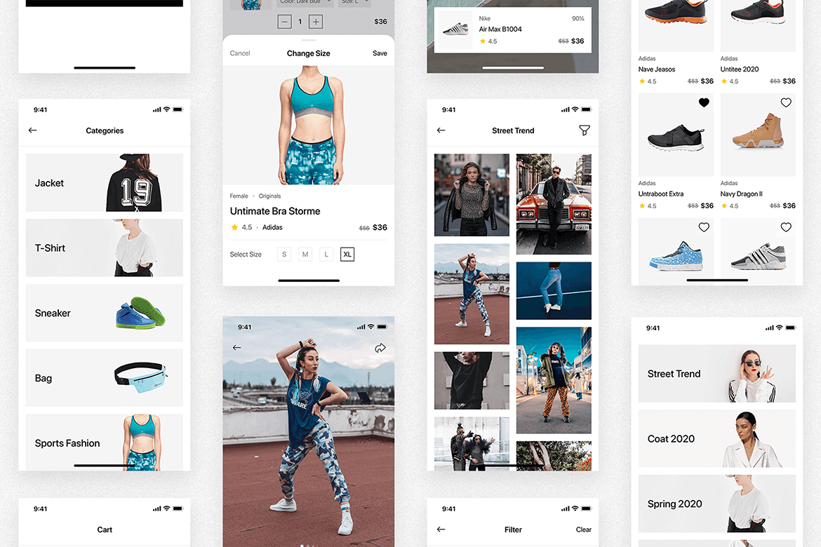 一套黑白色调时尚电商APP UI KIT