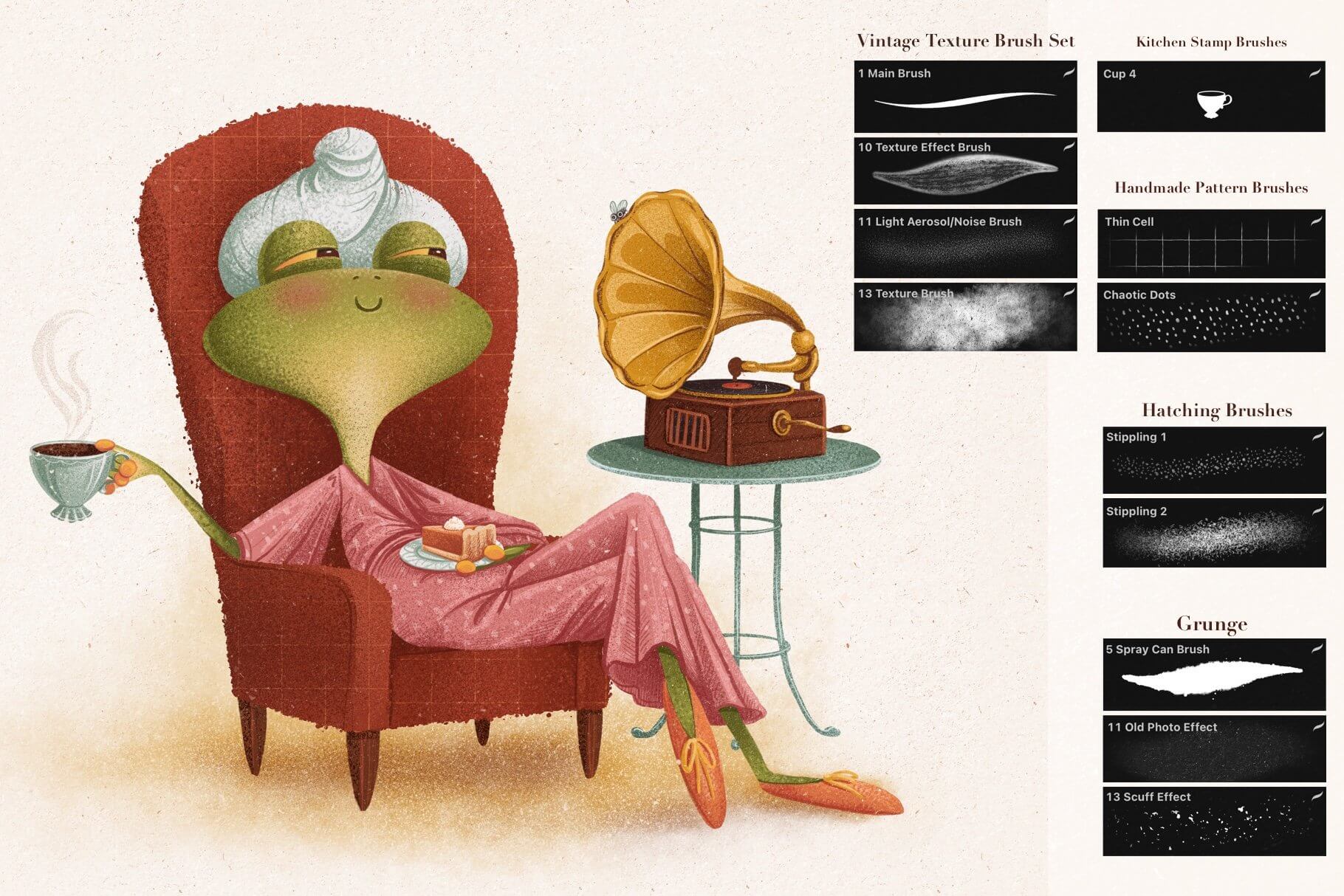 一套复古唯美的纹理Procreate笔刷素材包