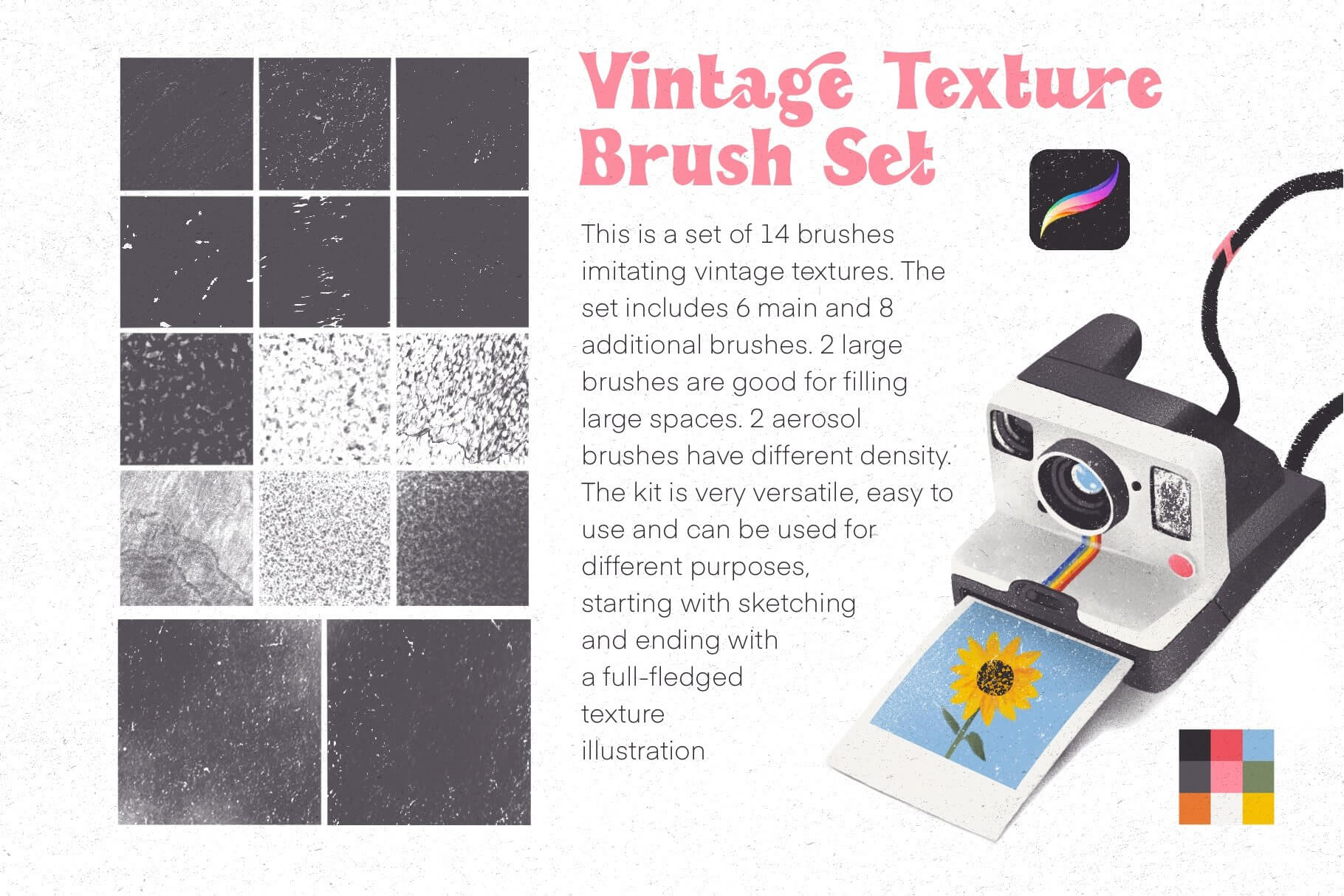 一套复古唯美的纹理Procreate笔刷素材包