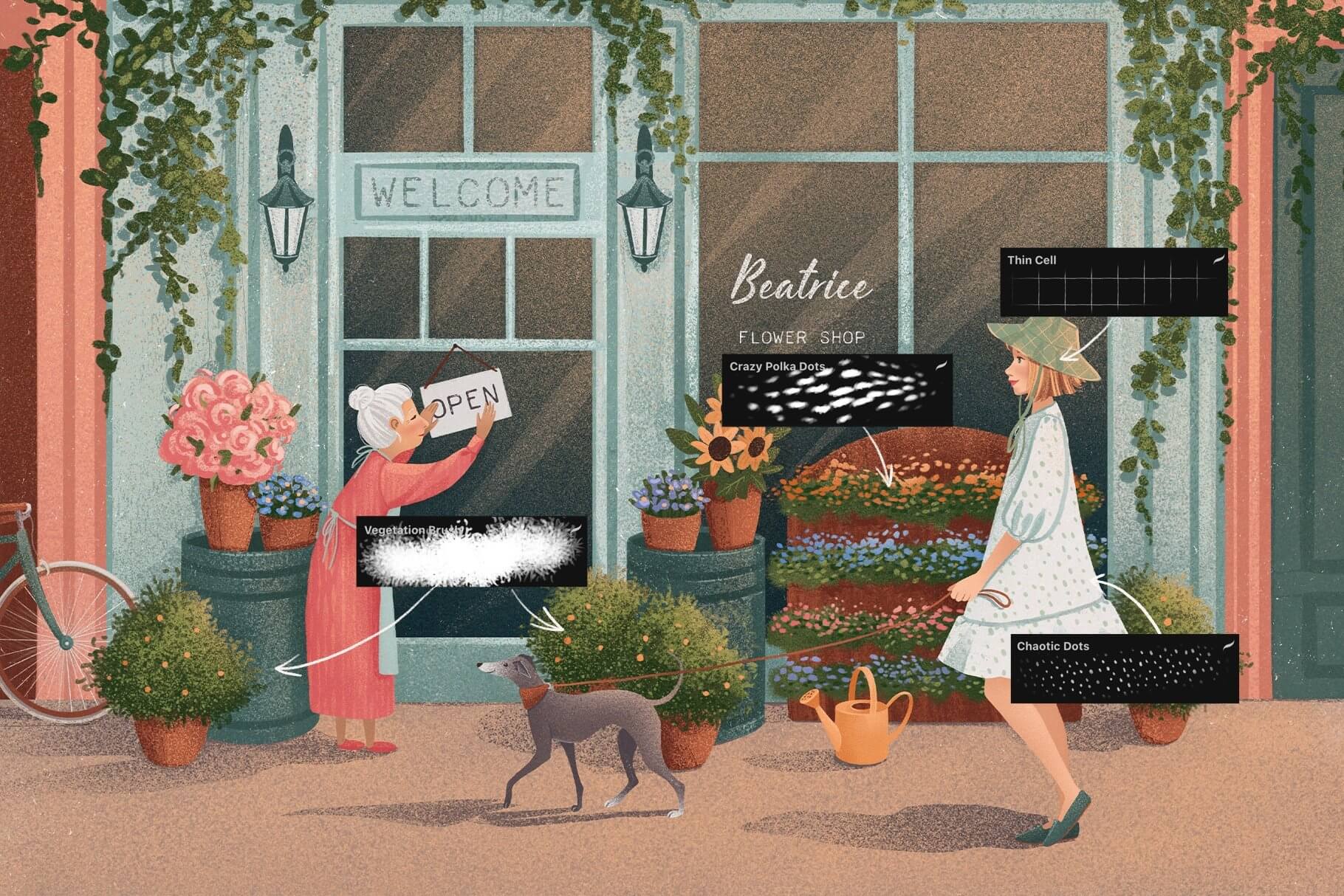 一套复古唯美的纹理Procreate笔刷素材包