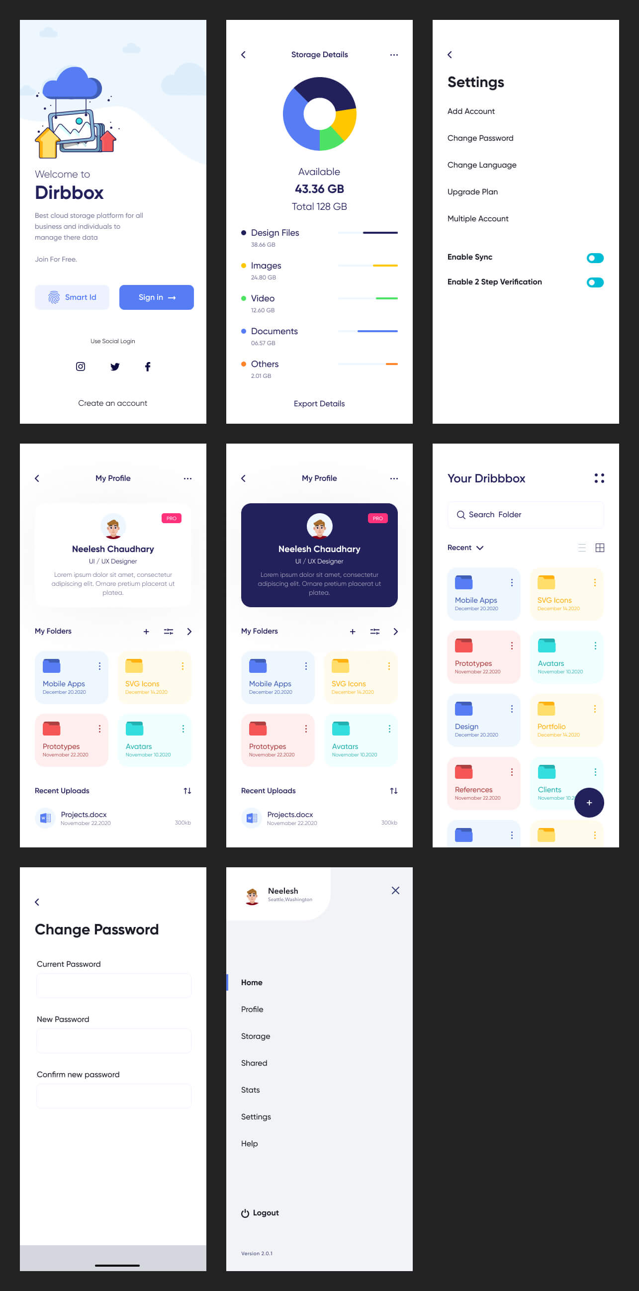类似百度网盘云盘个人文件云存储业务APP UI素材