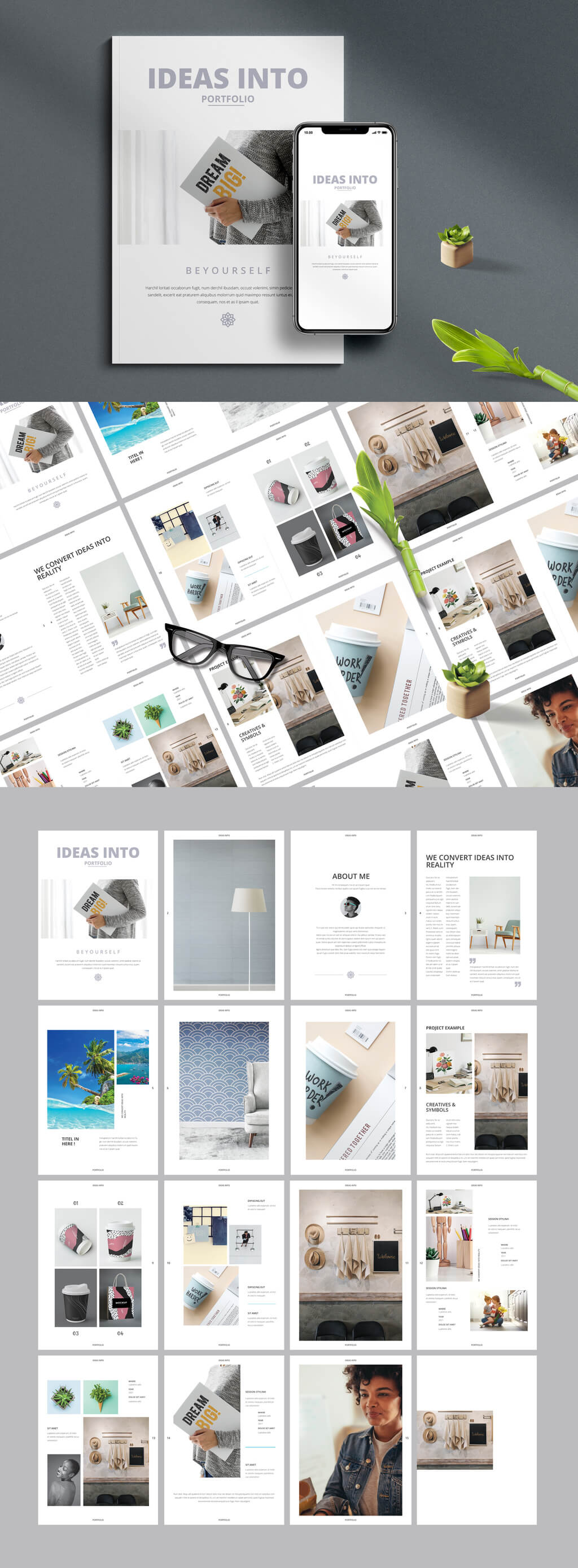 一套极简主义风格作品集手册VI设计素材模板