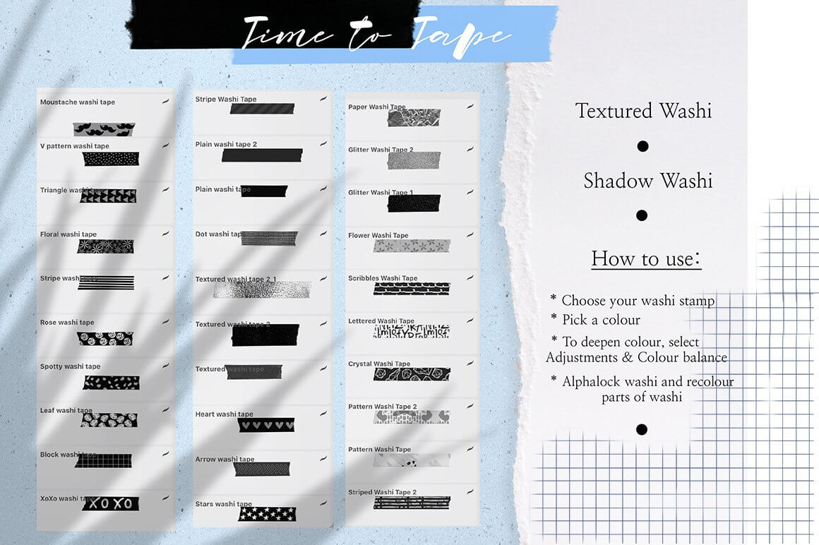200+装饰纸胶带Procreate笔刷素材包