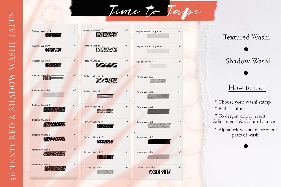 200+装饰纸胶带Procreate笔刷素材包