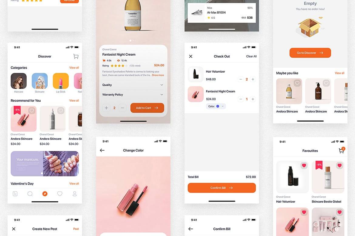 33个时尚美容主题APP UI界面素材
