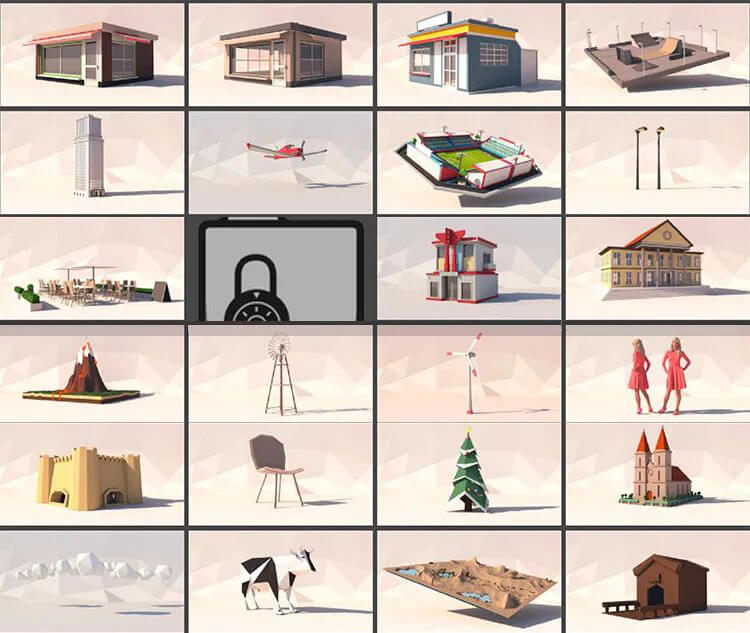 多边形模型做起来耗时间？用这83个C4D模型快速出场景吧