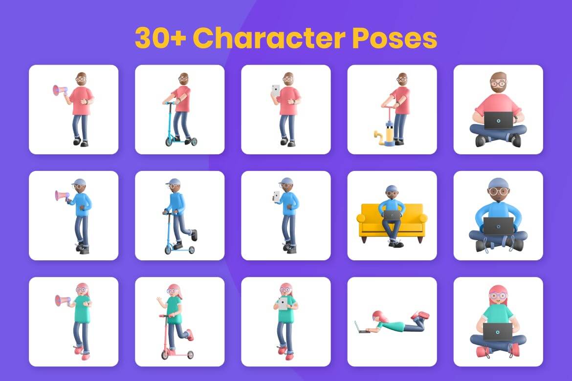 高端时尚C4D立体人物插画素材模型合集