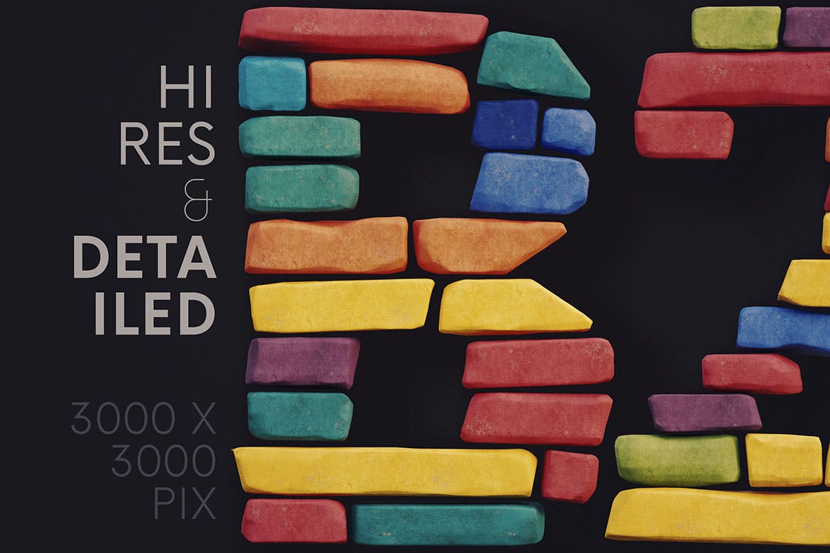 高端时尚彩色砖块石块3D立体英文文字