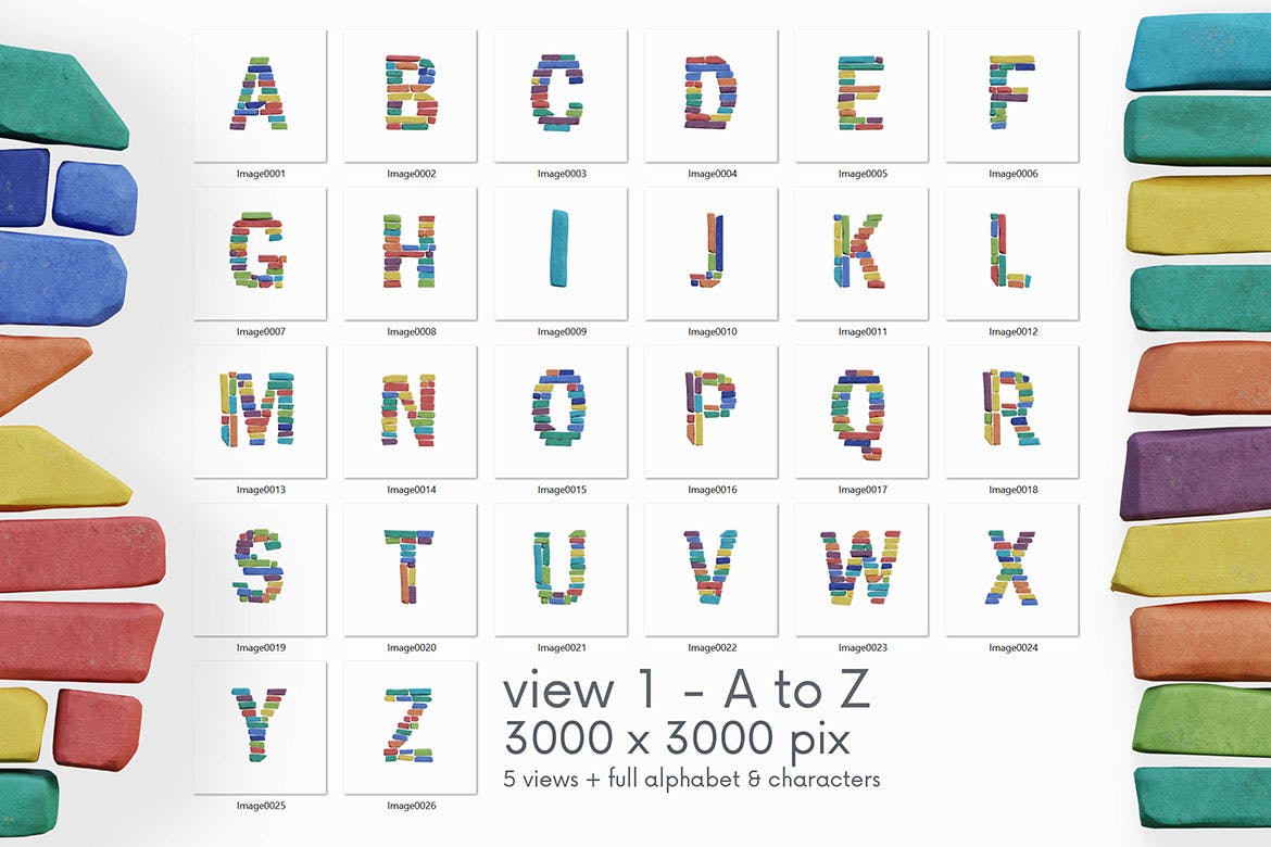 高端时尚彩色砖块石块3D立体英文文字