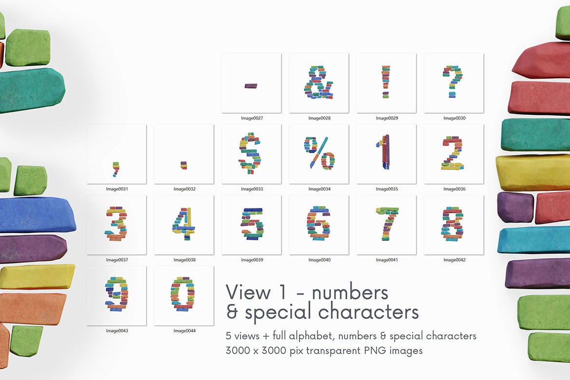 高端时尚彩色砖块石块3D立体英文文字