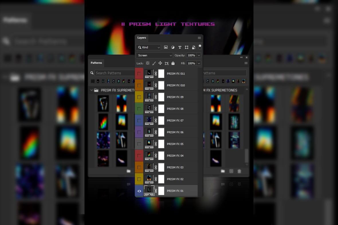 11个时尚高端绚丽炫光棱镜效果PS动作素材
