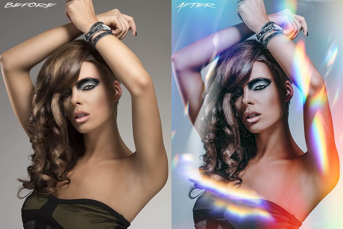 11个时尚高端绚丽炫光棱镜效果PS动作素材