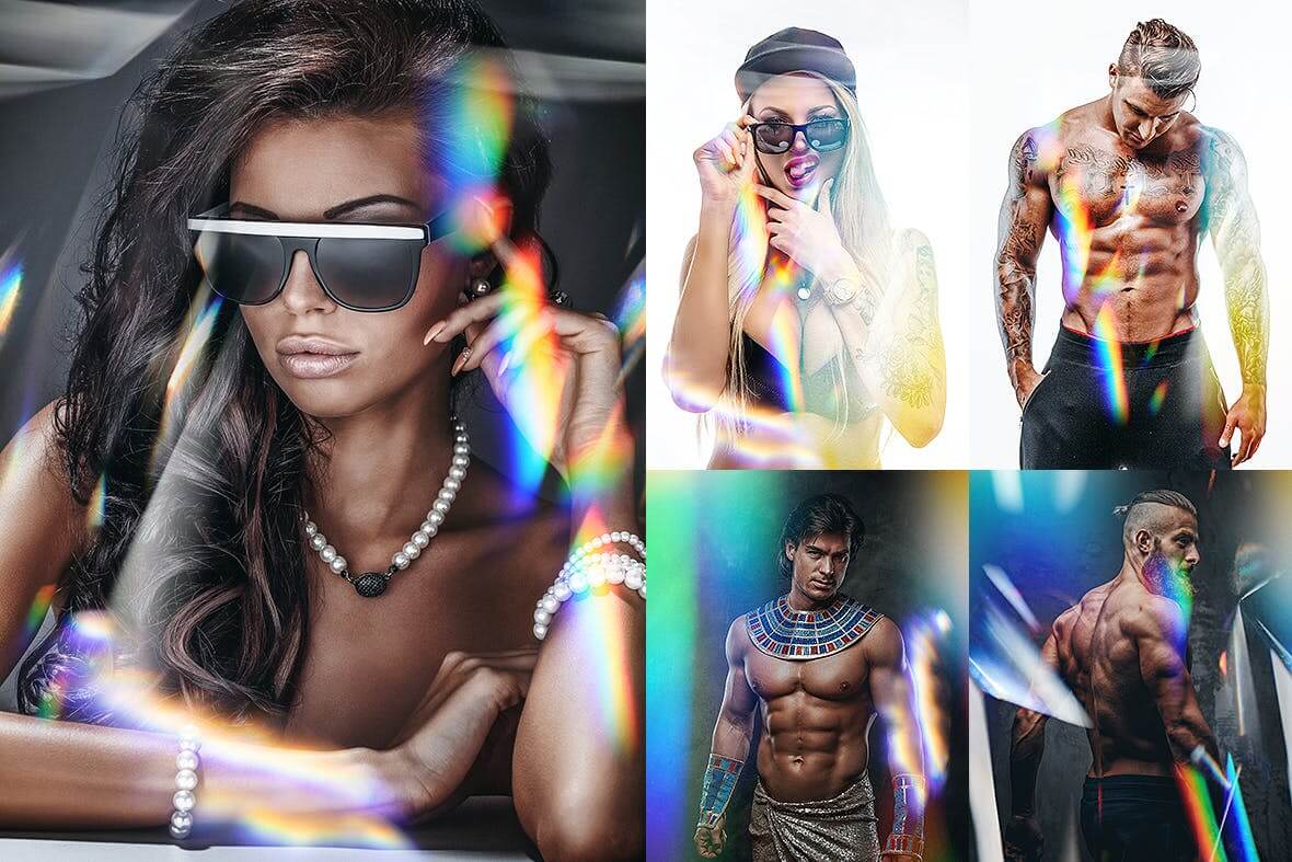 11个时尚高端绚丽炫光棱镜效果PS动作素材