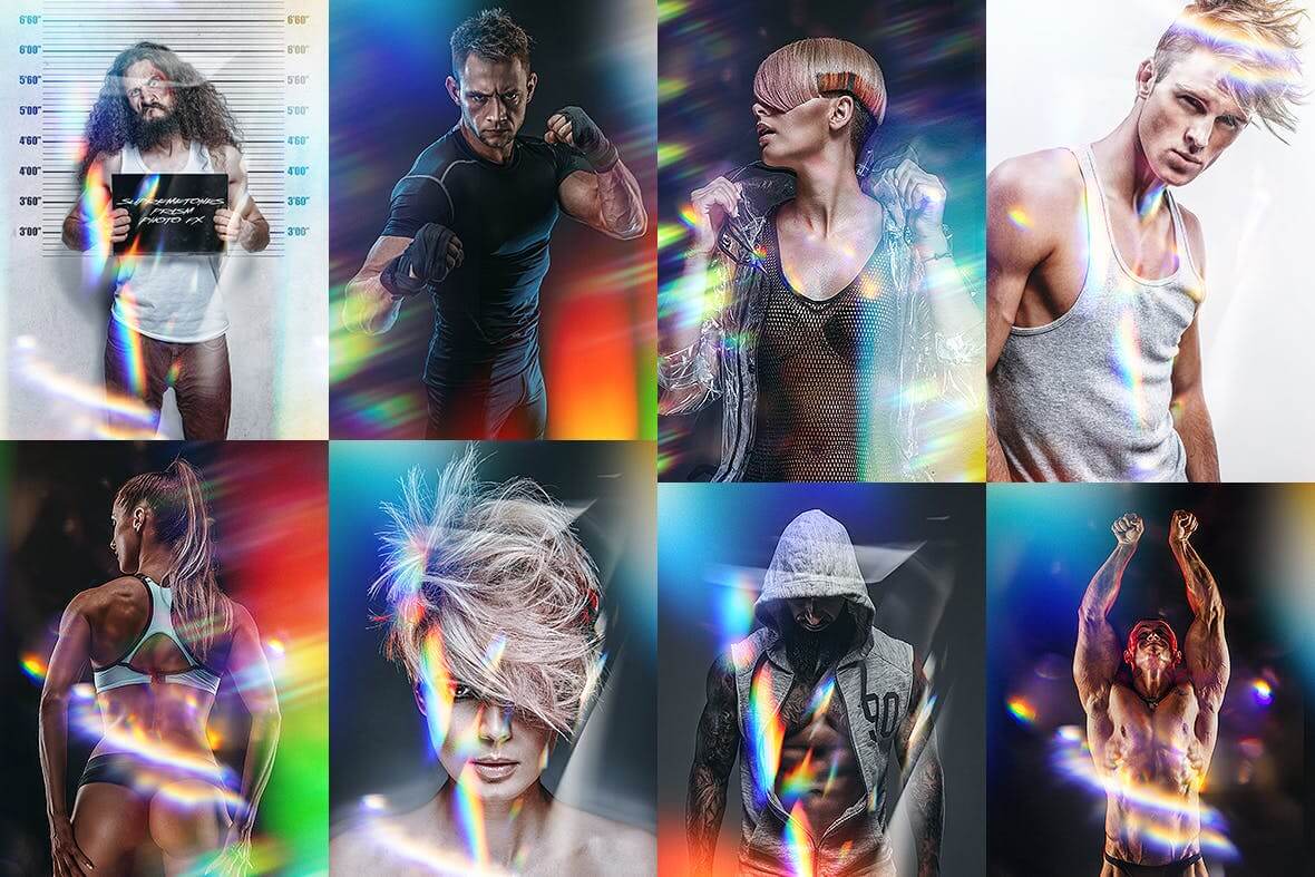 11个时尚高端绚丽炫光棱镜效果PS动作素材