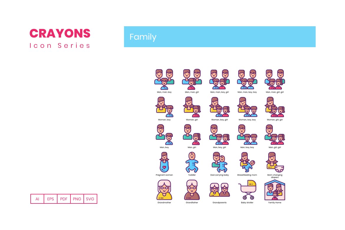50个家庭关系的图标素材（AI,EPS,PNG,SVG）