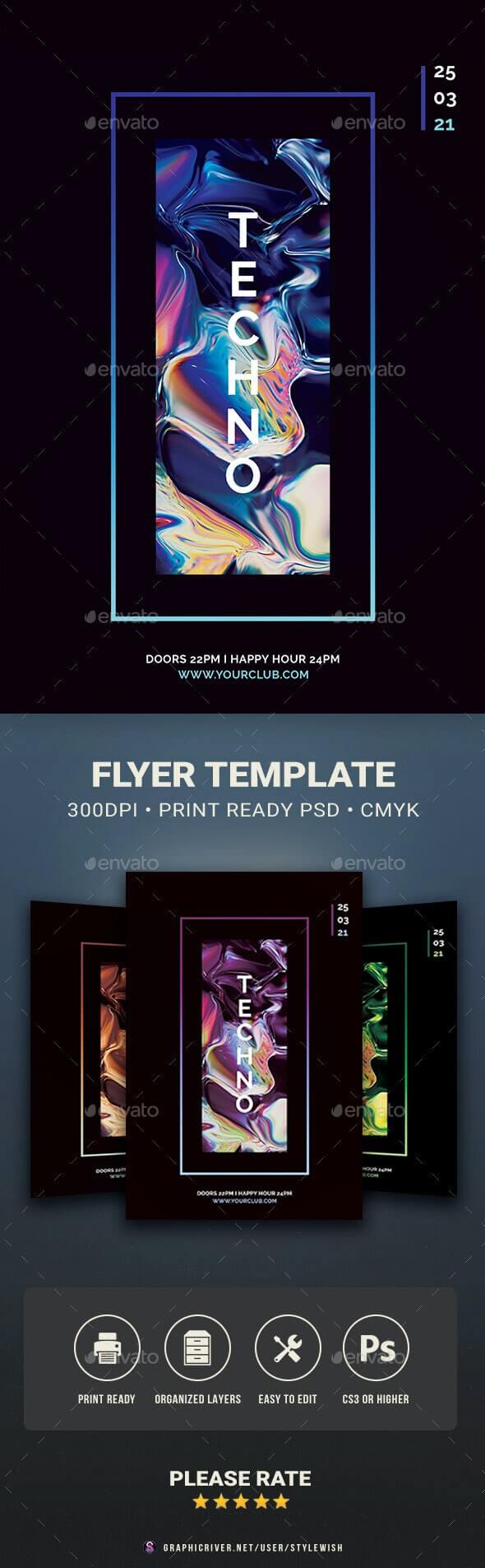 一套抽象液体纹理元素科技风格海报设计PSD模板