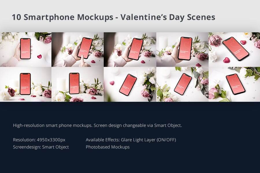 10个情人节场景元素iPhone手机样机PSD素材下载