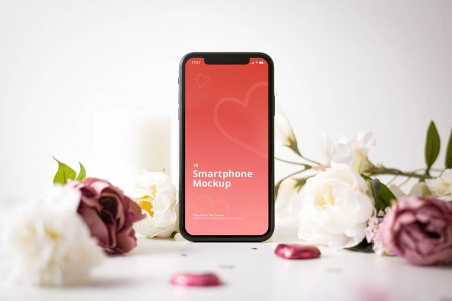 10个情人节场景元素iPhone手机样机PSD素材下载
