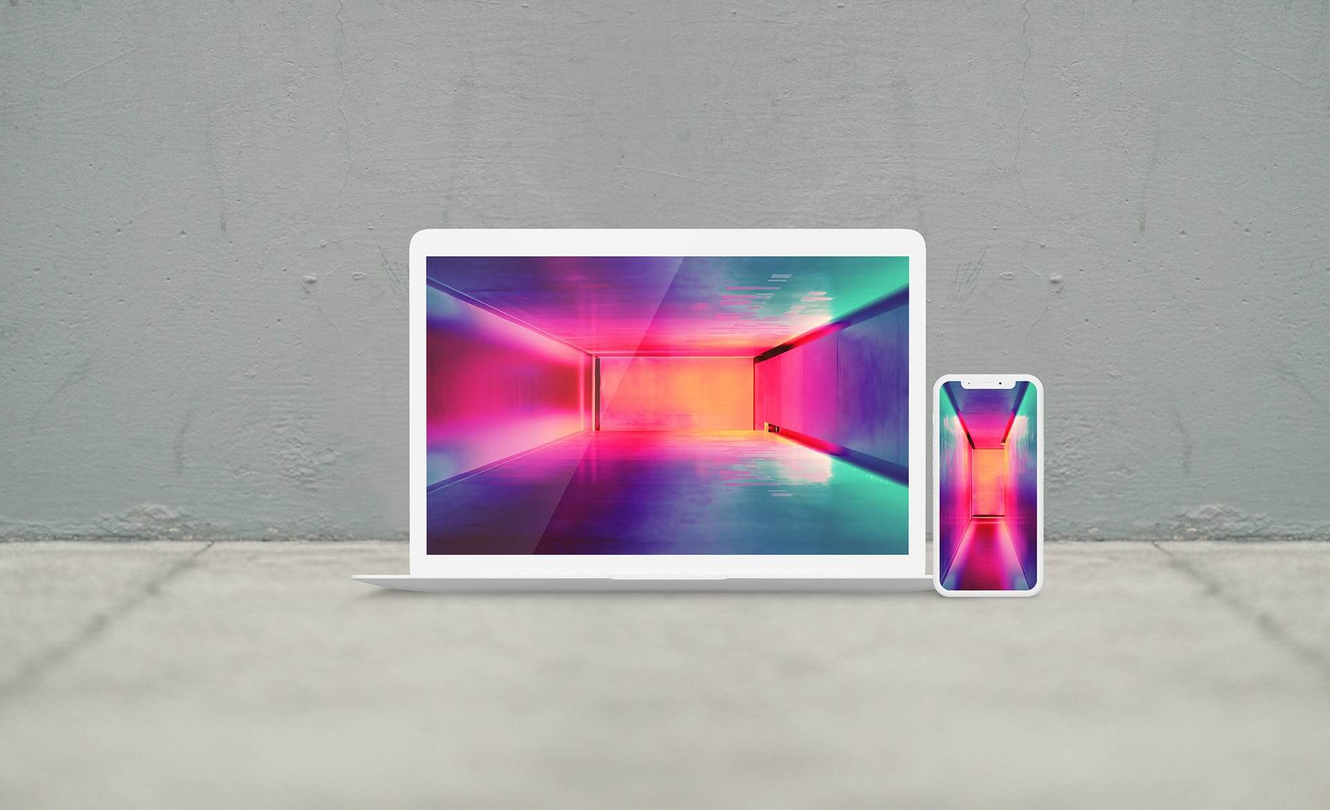 一个简单的电脑和手机网页设计PSD样机素材