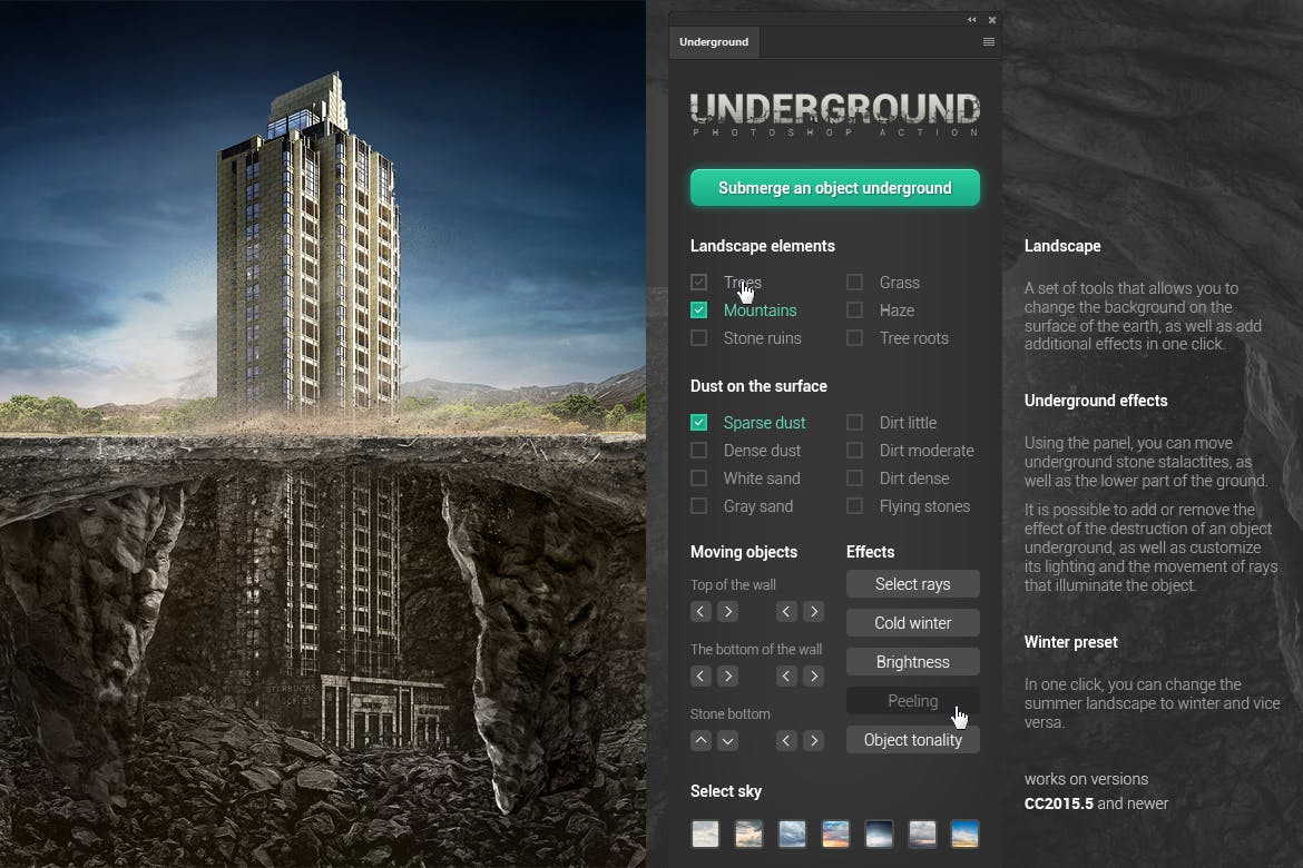 一键生成超逼真埋在地底透视平面广告效果（可调参数，PS动作）