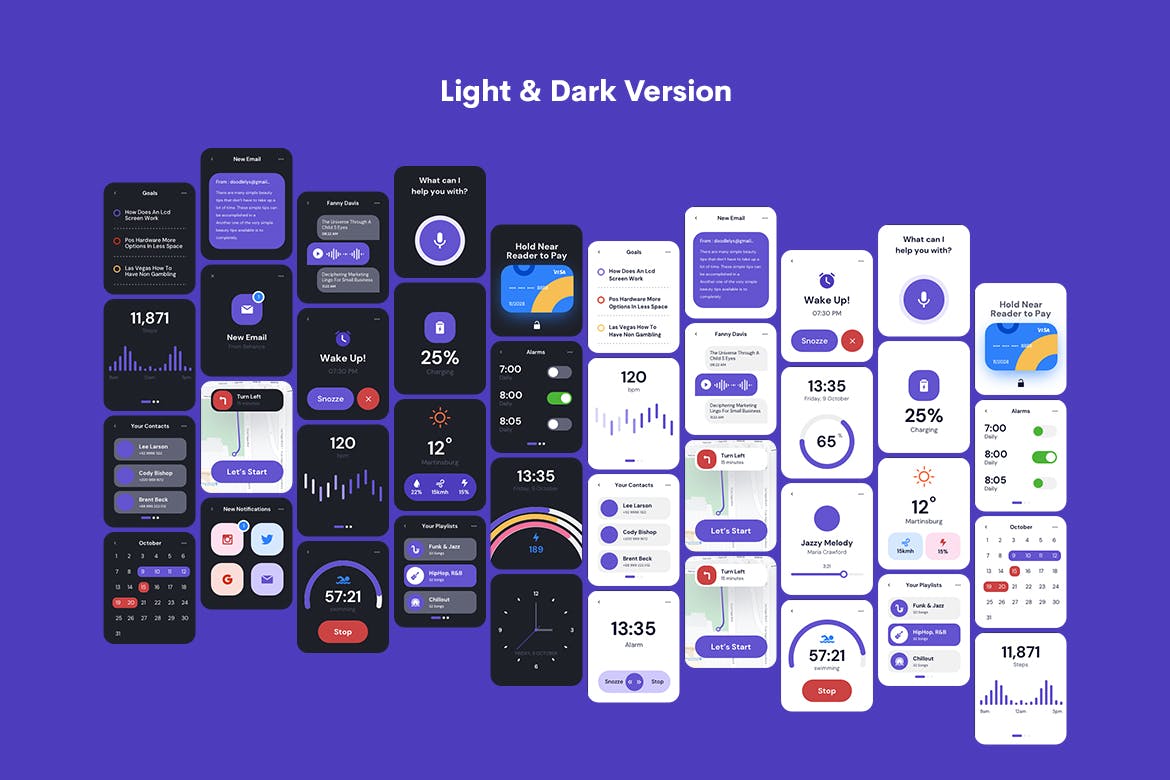 一套紫色高品质iWatch APP UI KITS素材包