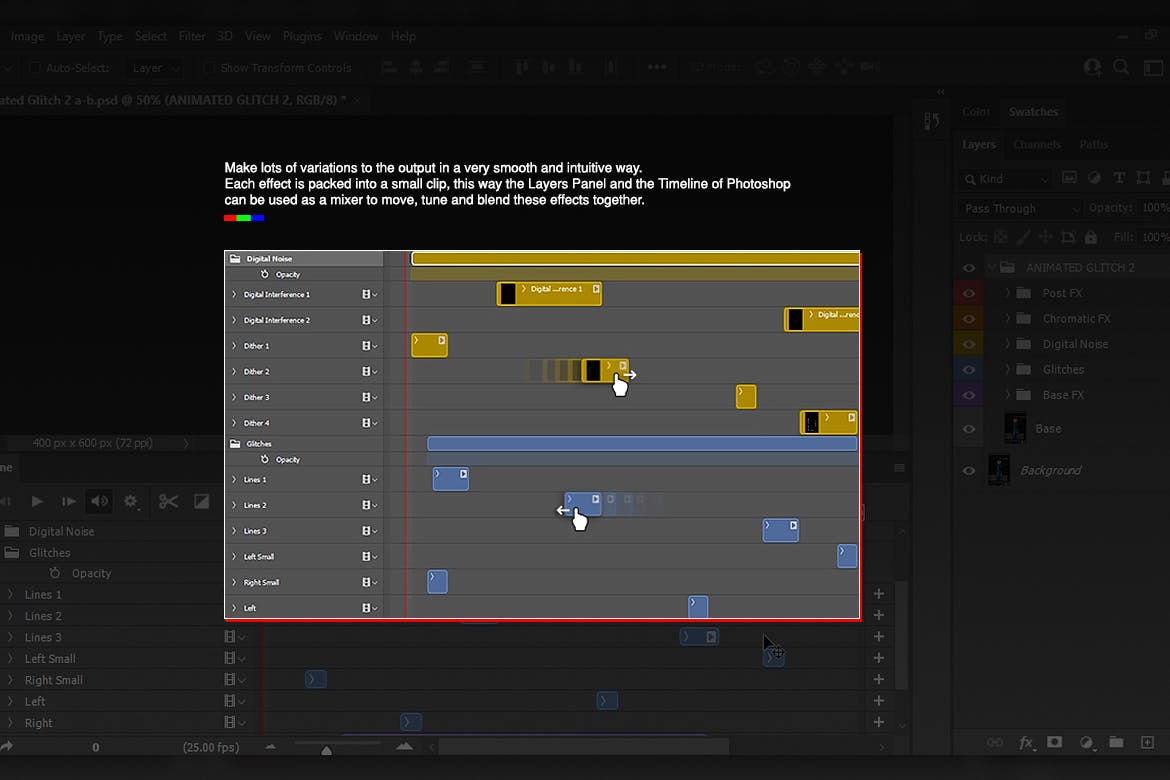 高端时尚抖音小视频动画故障风格PS动作素材