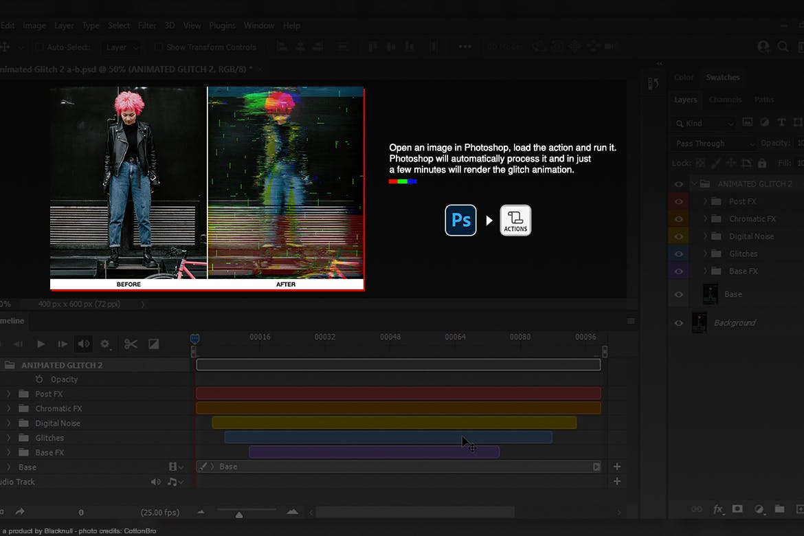 高端时尚抖音小视频动画故障风格PS动作素材
