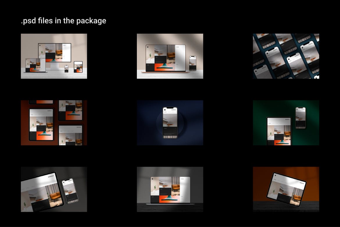 一套高端时尚的苹果设备全家桶场景UI样机PSD素材包