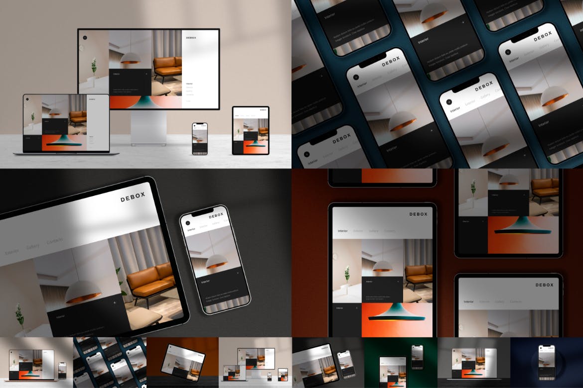 一套高端时尚的苹果设备全家桶场景UI样机PSD素材包