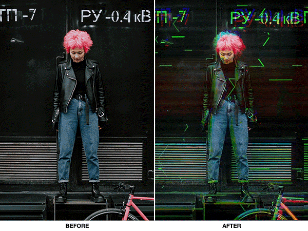 一组非常酷炫的动画小故障风PS特效