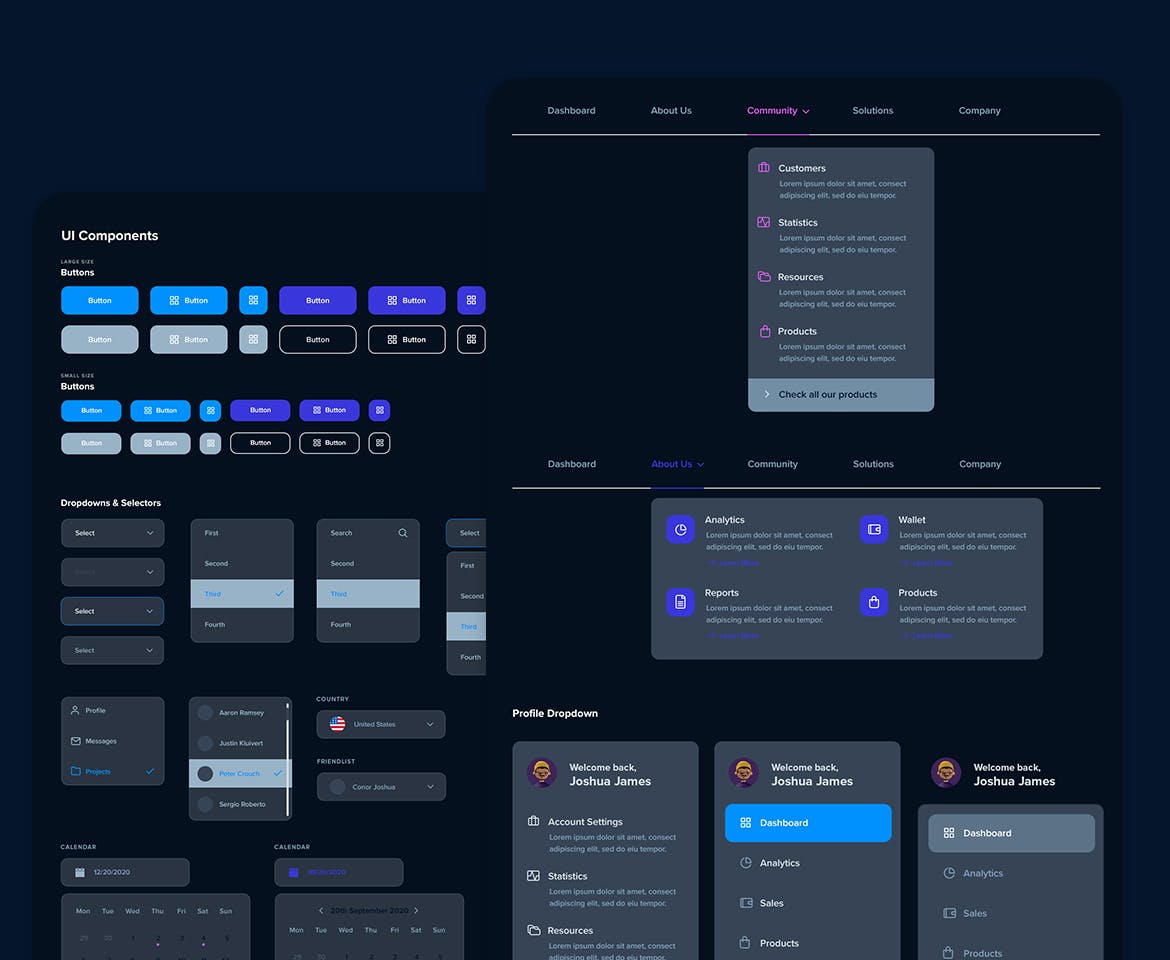 一套深色后台UI界面组件包,UI后台设计规范素材包