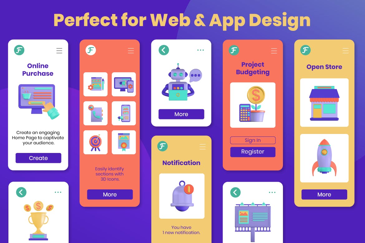 精品素材：50个3D立体风格iocn图标素材合集
