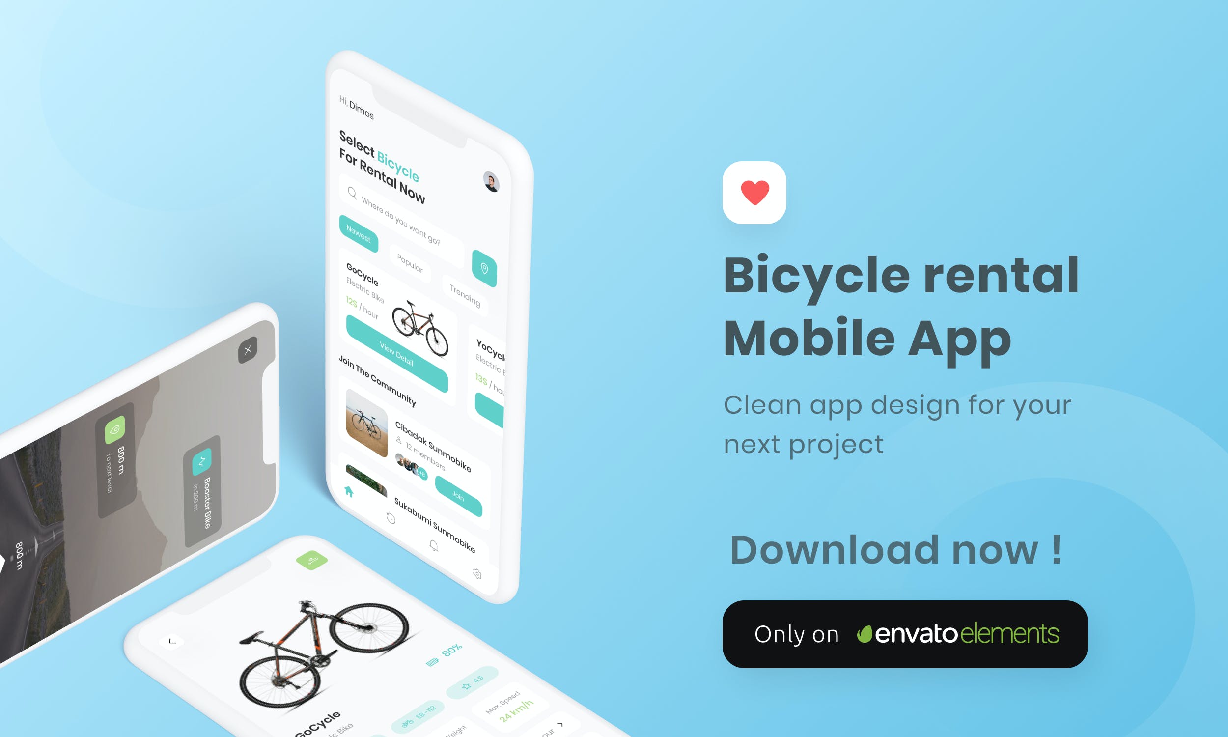 自行车共享单车出租APP UI设计模板
