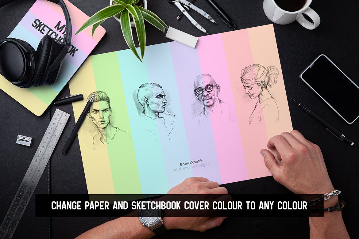 10个素描为主题的绘画本PSD样机素材