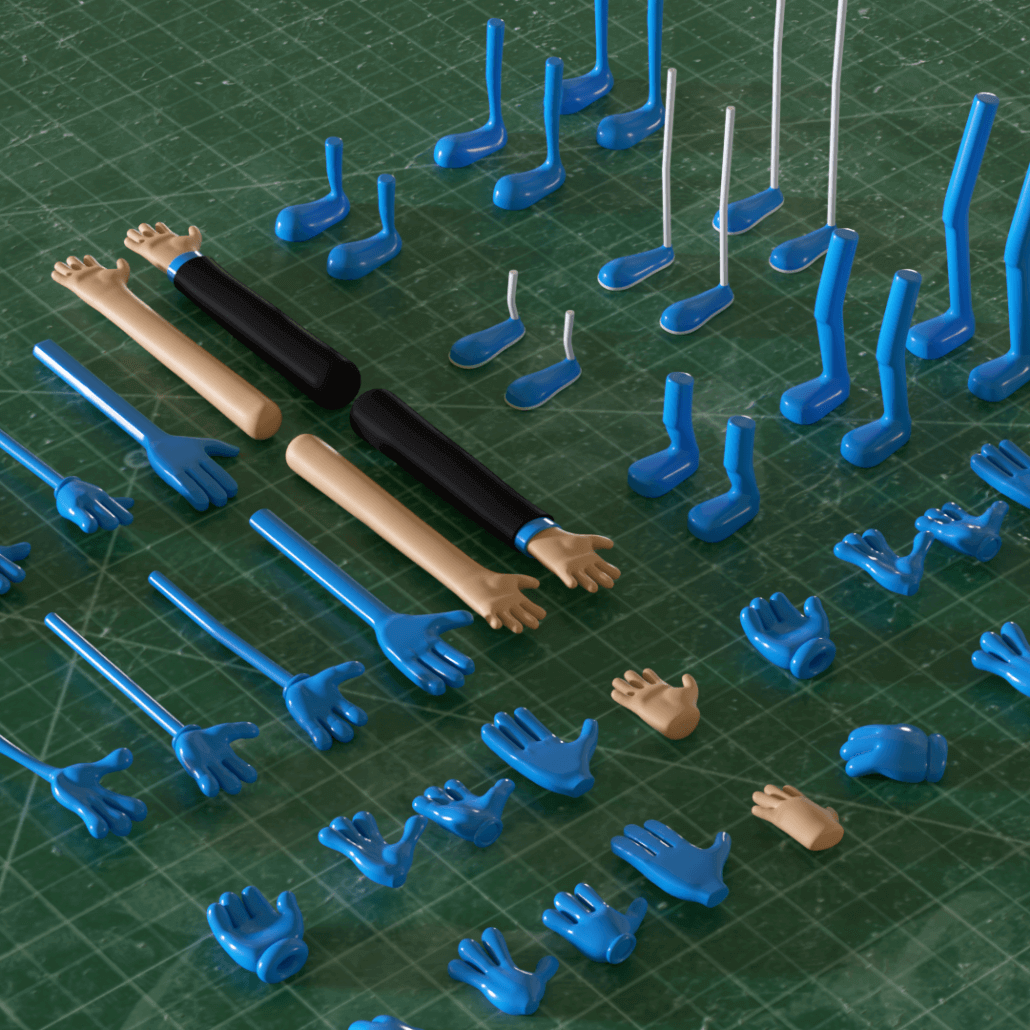 精品素材：卡通IP手胳膊腿躯干C4D带绑定模型预设