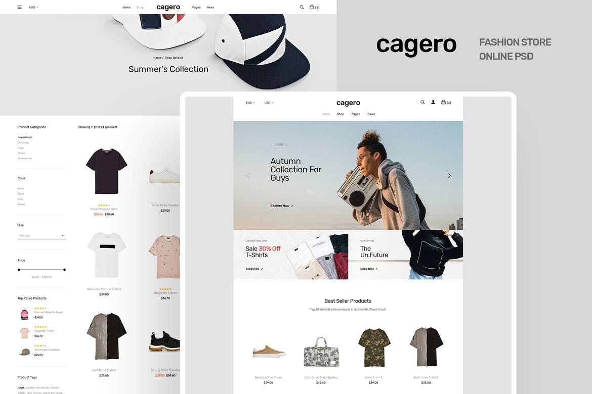 一套非常干净清爽的电子商务网页PSD素材模板