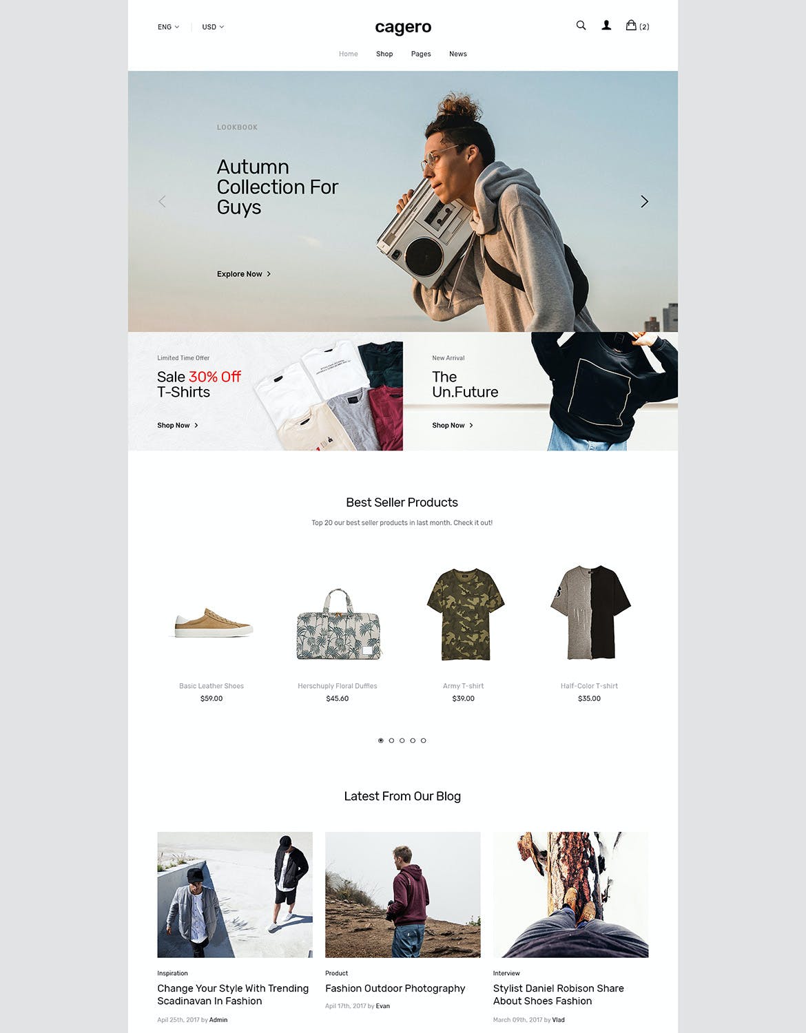 一套非常干净清爽的电子商务网页PSD素材模板