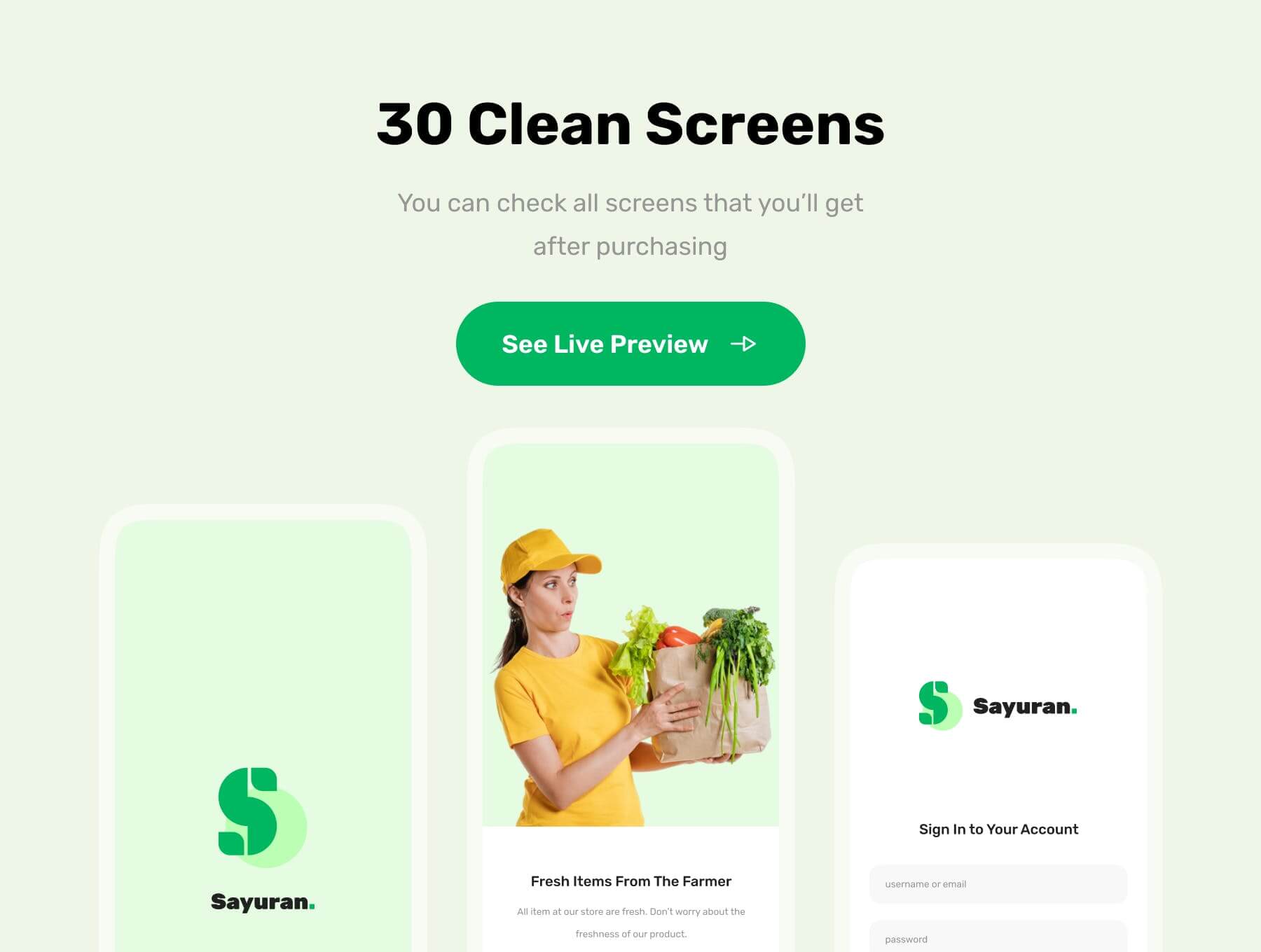 30个绿色轻松的农产品生鲜电商UI KIT素材