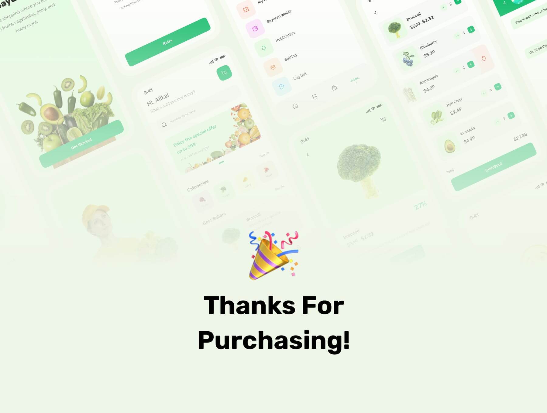 30个绿色轻松的农产品生鲜电商UI KIT素材