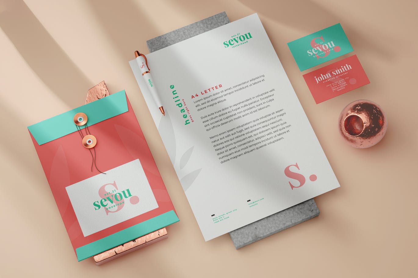 清新优雅的文具主题类VI设计样机PSD素材模板