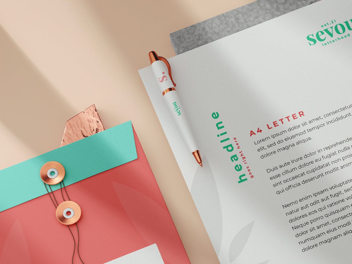 清新优雅的文具主题类VI设计样机PSD素材模板