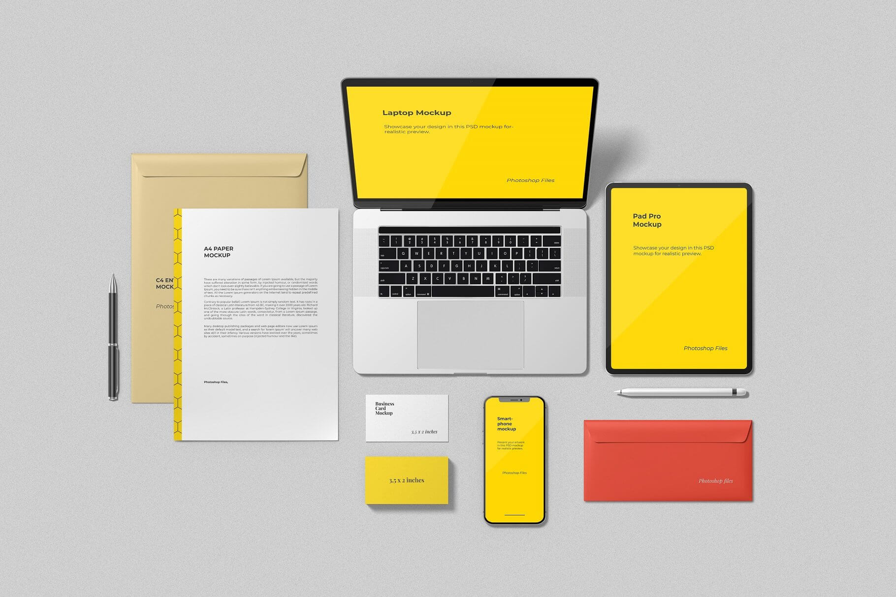 9个高品质办公文具品牌样机场景PSD素材模板