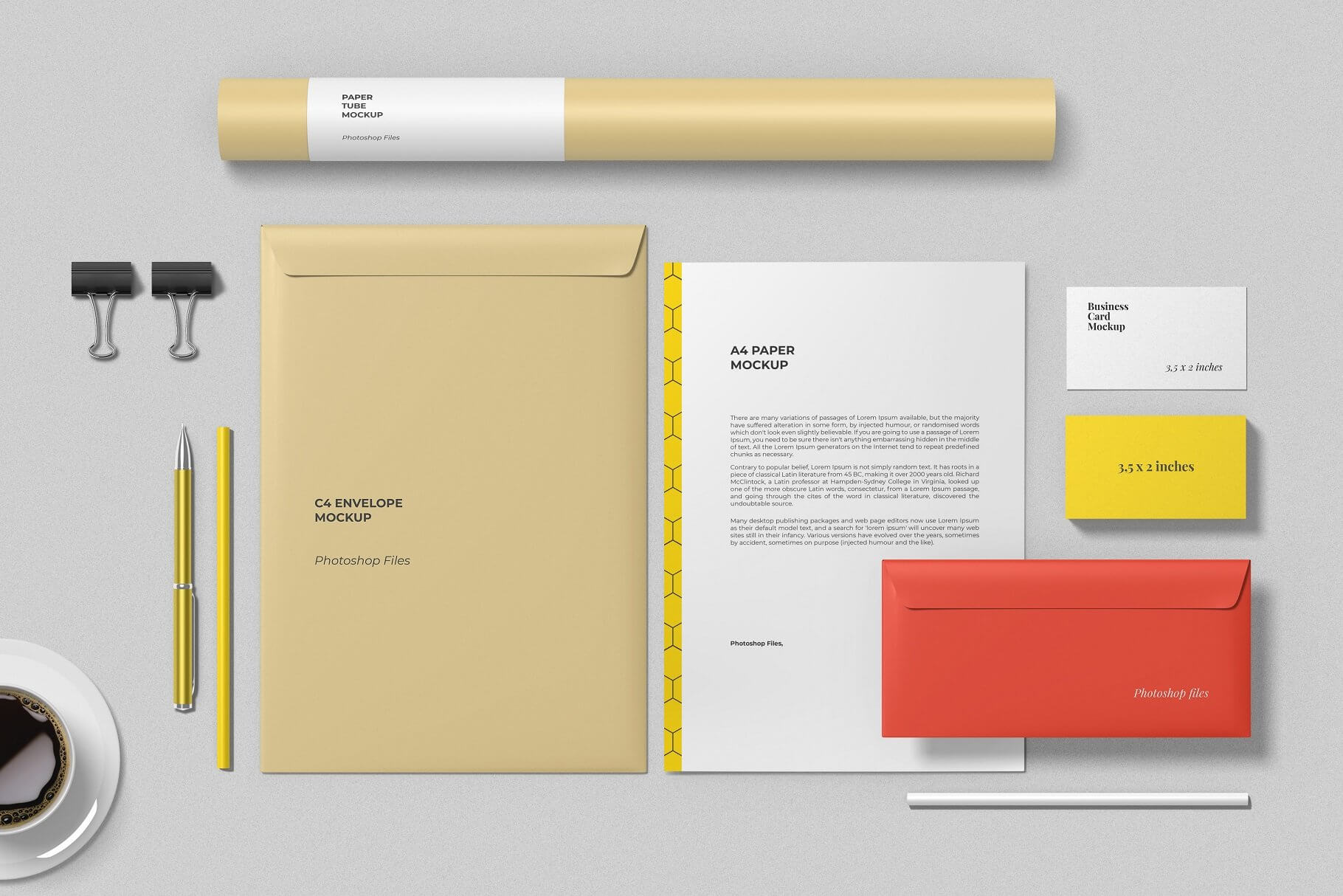 9个高品质办公文具品牌样机场景PSD素材模板
