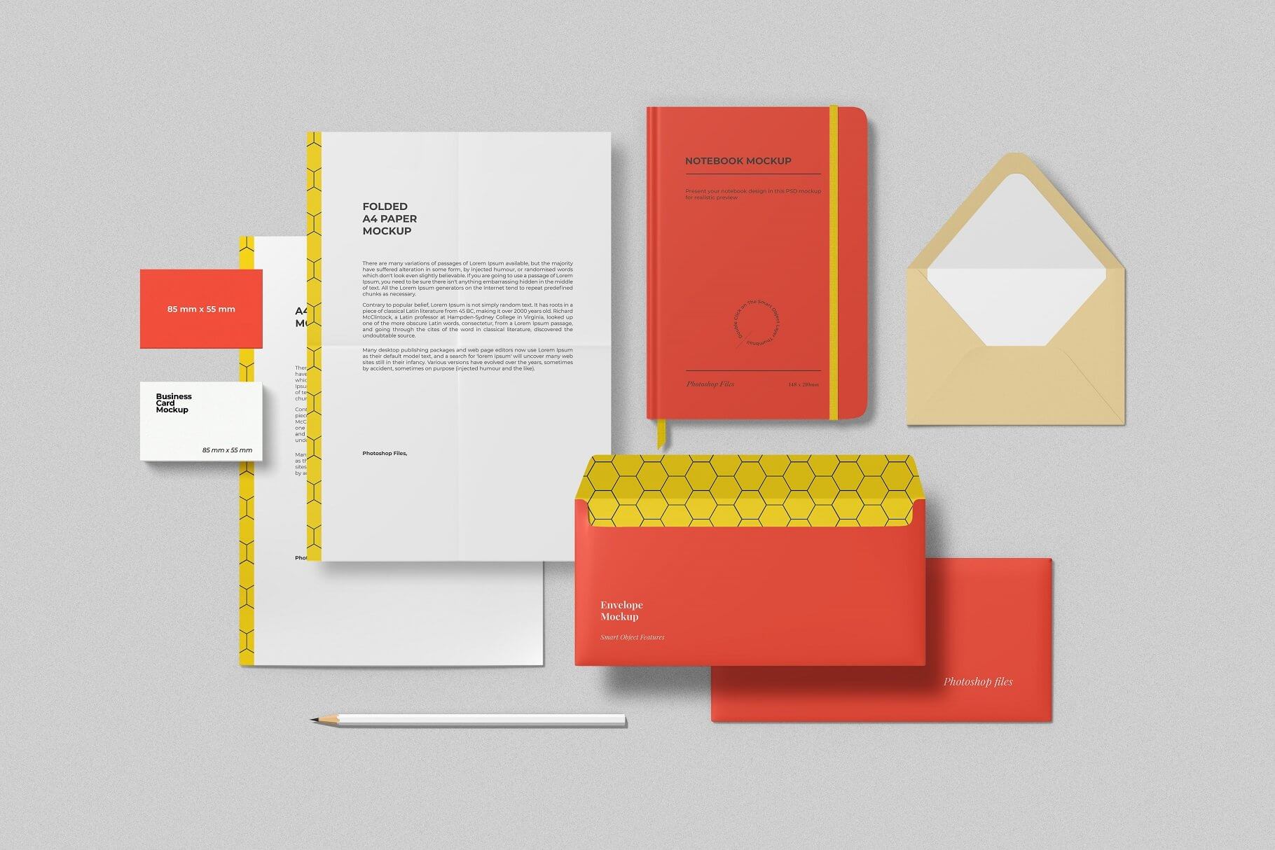 9个高品质办公文具品牌样机场景PSD素材模板