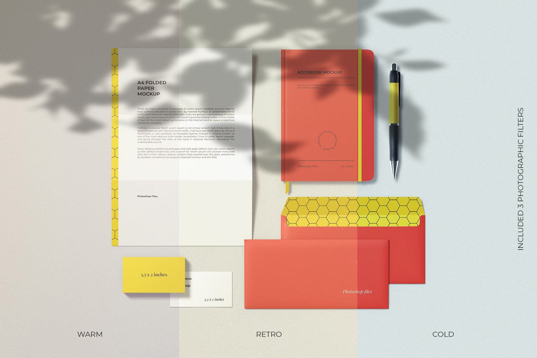 9个高品质办公文具品牌样机场景PSD素材模板