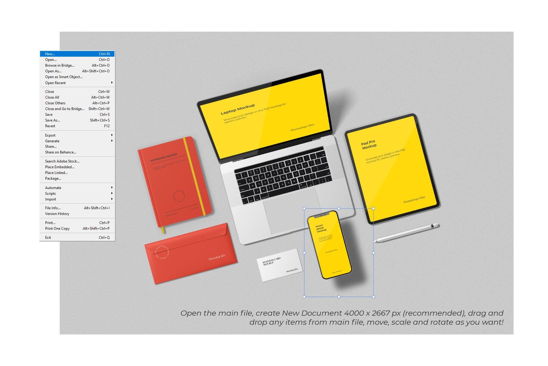 9个高品质办公文具品牌样机场景PSD素材模板