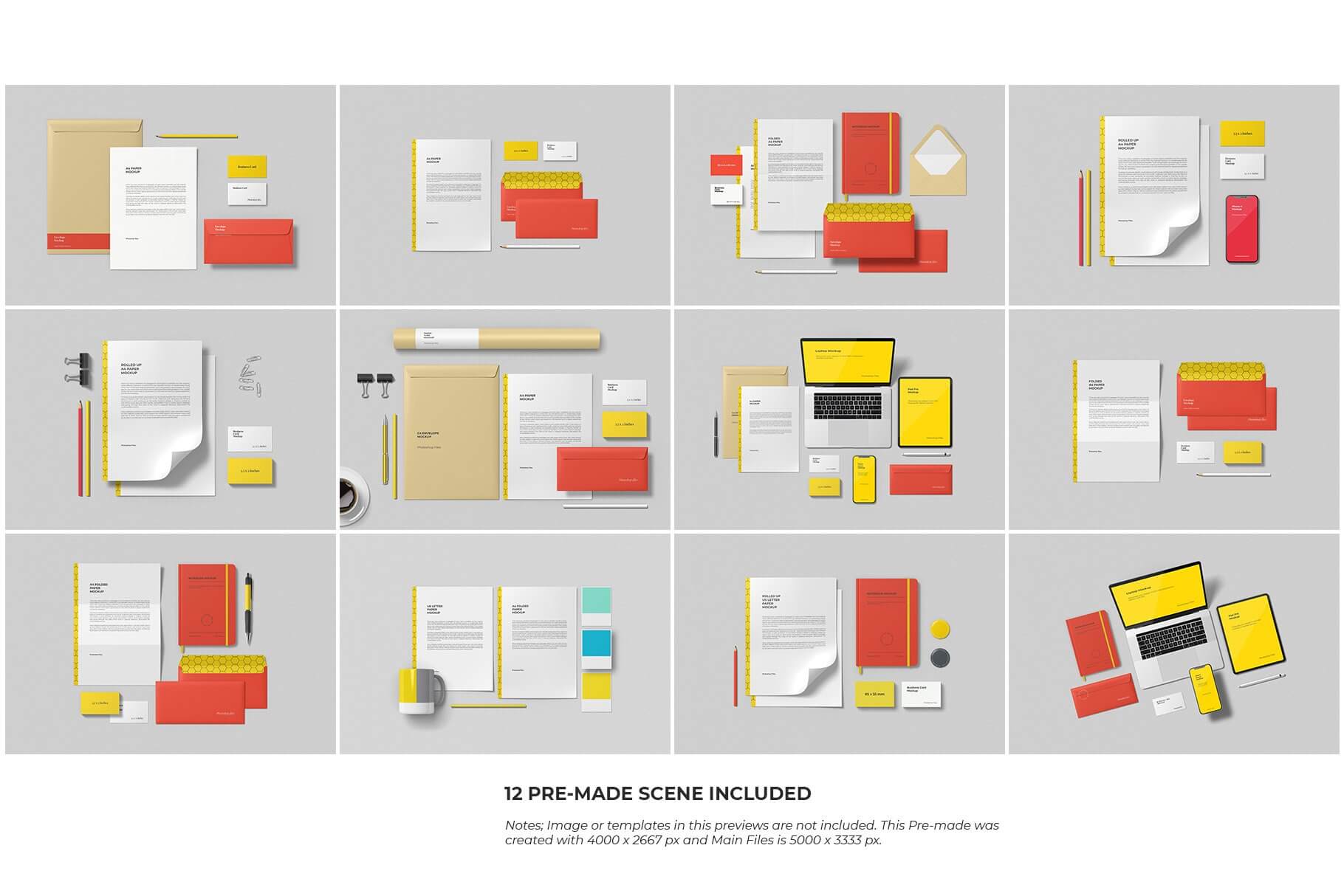 9个高品质办公文具品牌样机场景PSD素材模板