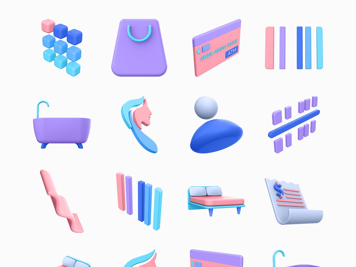 一组时尚高端C4D渲染3D立体图标icon大集合-FIG, PNG, PSD, SKETCH（Vol.1）