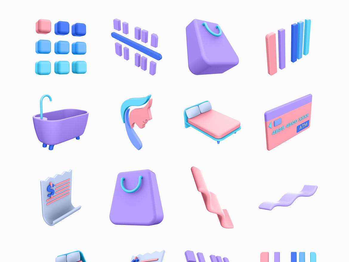 一组时尚高端C4D渲染3D立体图标icon大集合-FIG, PNG, PSD, SKETCH（Vol.1）