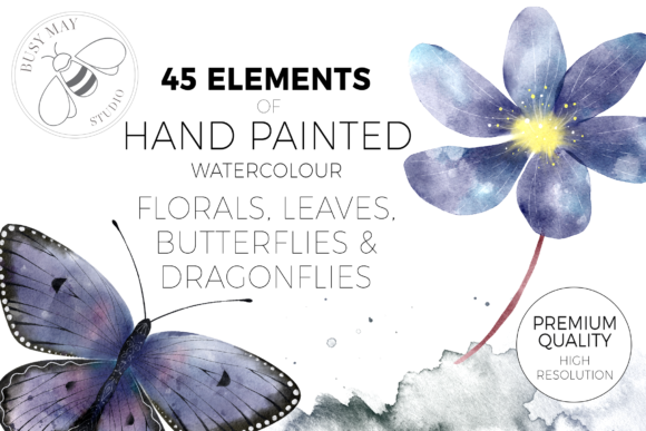 40+水彩手绘花朵叶子插画素材